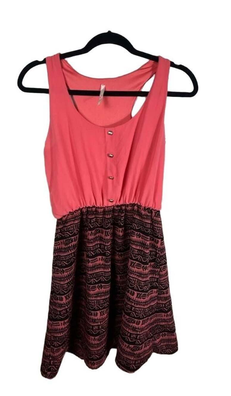 My Size Tank Dress Size S Pink Black Geometric Pattern